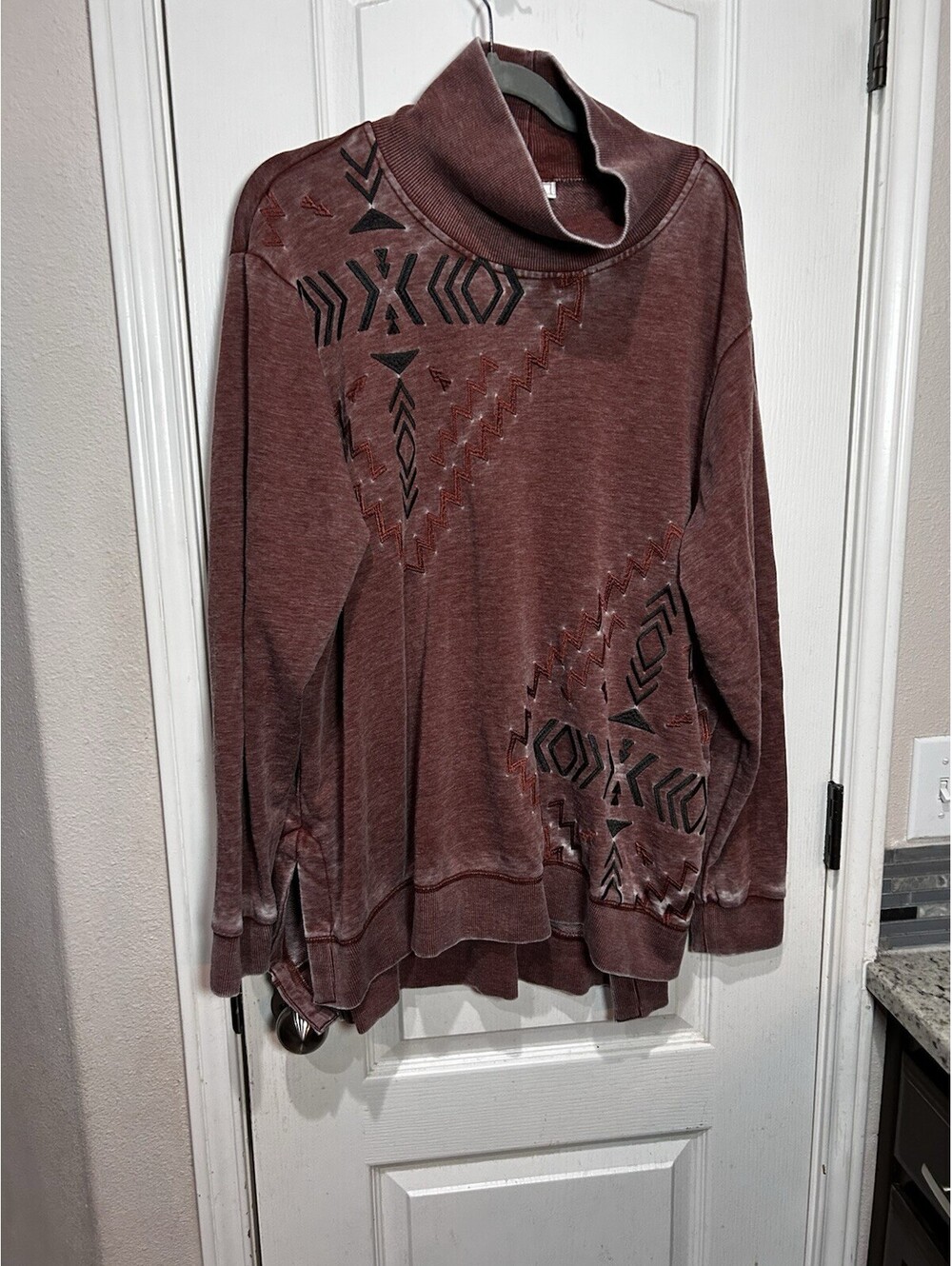 Ariat Western Embroidered Pullover Sweatshirt Burgundy Southwestern Mock Neck 2X